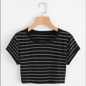 Black and white stripe crop shirt